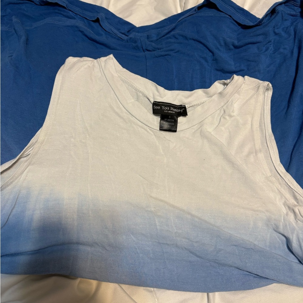 See You Monday Blue and White Ombre Tank Top
